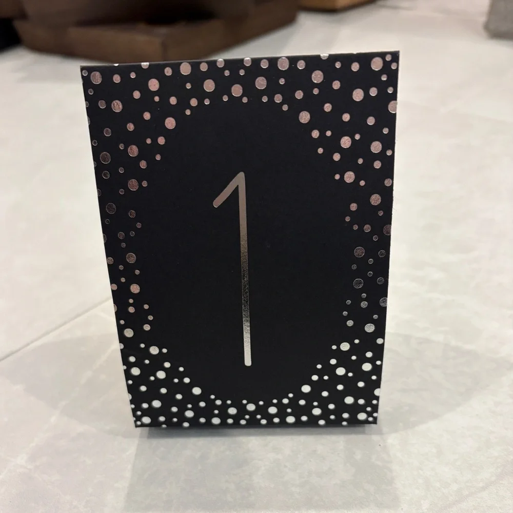 Wedding Party Polka Dot Silver Metallic Table Number Tents Numbers 1 to 40